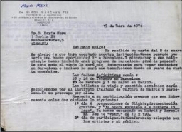[Carta] 1974 en. 15, Madrid, a Mario Merz, Berlín