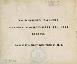 Picasso: [exhibition, Saidenberg Gallery, october 4-november 20, 1954].