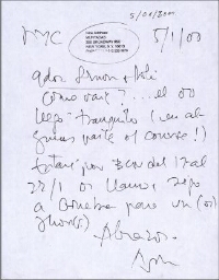 [Carta] 2000 enero 5, Nueva York, a Simón [Marchán] y Loli [Quevedo]