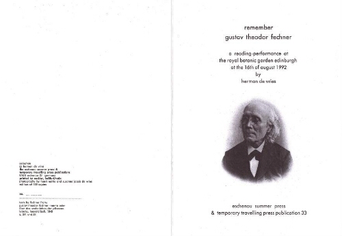 Remember Gustav Theodor Fechner: a reading-performance at the Royal Botanic Garden Edinburgh at the 16th of August 1992 /