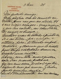 [Carta], 1939 nov. 5, Santiago Echea, Zumaya (Guipúzcoa), a [Pedro Jiménez], [Buenos Aires] 
