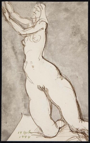 Femme nue de face à Renou, bras levés (Mujer desnuda frente a Renou, brazos levantados)