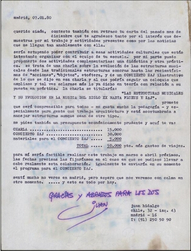 [Carta] 1980 enero 7, Madrid, a Simón [Marchán]