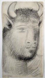 Cabeza de toro con rostro humano. Dibujo preparatorio para «Guernica»
