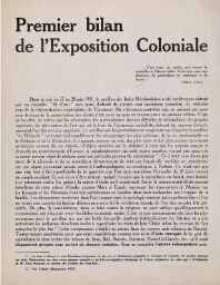 Premier bilan de l'Exposition Coloniale