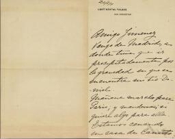 [Carta], 1917 [marzo?] 20, San Sebastián, a [Pedro] Jiménez, [San Sebastián] 