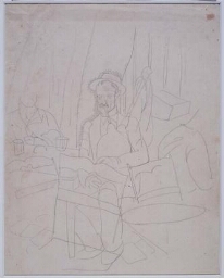 Boceto para «Mañana de verbena o El Pim, Pam, Pum» (Gaitero tocando sentado en el bar entre dos figuras)