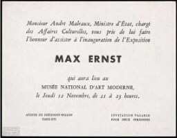 Max Ernst: Musée National d'Art Moderne, Paris, [1959].