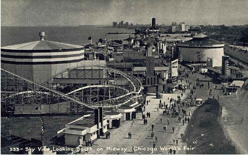 Sky view looking south on Midway, Chicago World's Fair