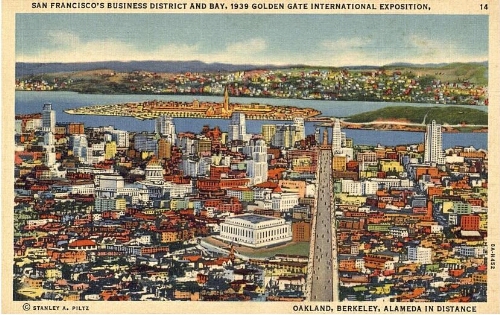 San Francisco's Business District and Bay: 1939 Golden Gate International Exposition : Oakland, Berkeley, alameda in distance.