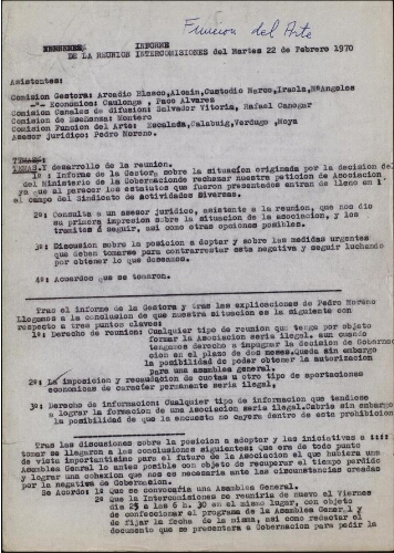 Informe de la reunión intercomisiones del martes 22 de febrero 1970