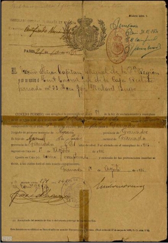 [Certificado] del Capitán General de la 2ª Región [Militar] a Manuel Ángeles Ortiz.