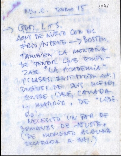 [Carta] 1976 enero 15, N.Y.C., a L. + S. [Loli y Simón]