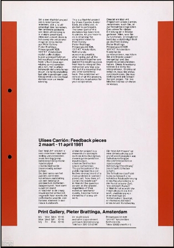 Ulises Carrión: feedback pieces : 2 maart-11 april 1981.