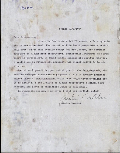 [Carta] 1974 en. 21, Torino, [a Simón Marchán]
