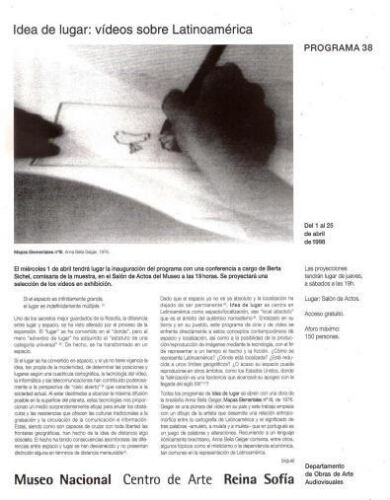 Idea de lugar: vídeos sobre Latinoamérica : del 1 al 25 de abril de 1998 : Museo Nacional Centro de Arte Reina Sofía,  Departamento de Obras de Arte Audiovisuales.