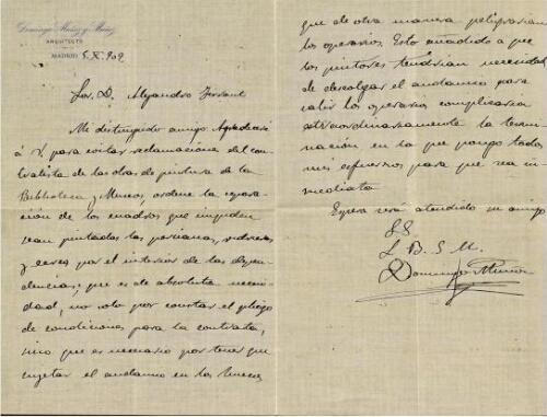 [Carta], 1909 oct. 5, Madrid, a Alejandro Ferrant, [Madrid?] 