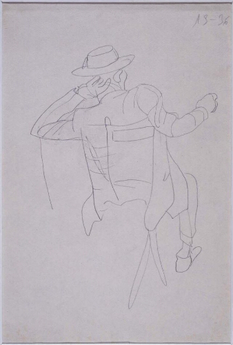 Boceto para «Mañana de verbena o El Pim, Pam, Pum» (Hombre con sombrero sentado de espaldas)