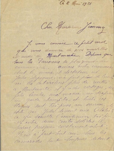 [Carta], 1921 marz. 8, [Paris], a Jiménez [Pedro] , [Paris] 