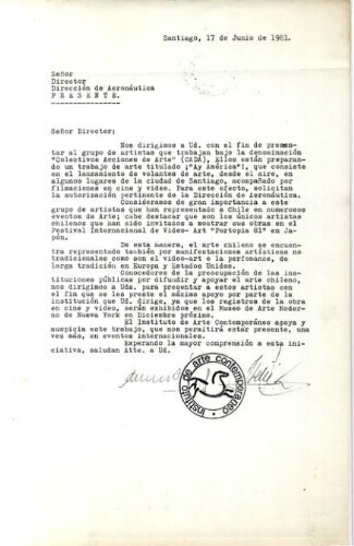 Carta del Instituto de Arte Contemporáneo al Director de la Dirección de Aeronáutica