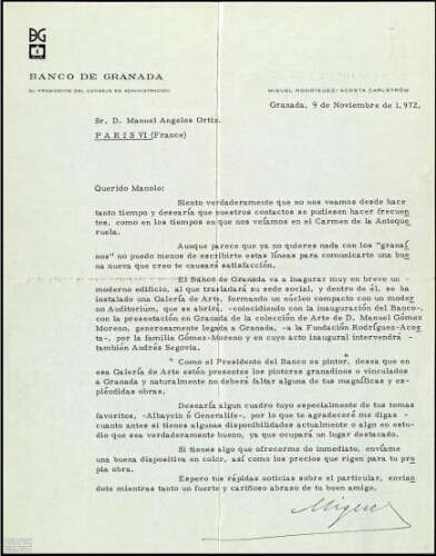 [Cartas], 1972-1974, Granada, a Manuel Ángeles Ortiz, París]