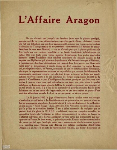 L'Affaire Aragon: [Paris, janvier 1932] /