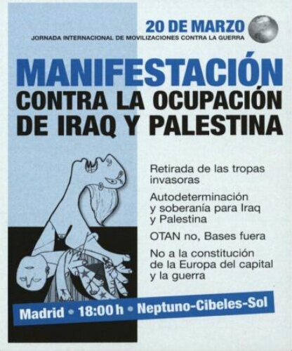 Manifestación contra la ocupación de Iraq y Palestina: 20 de marzo : Jornada Internacional de Movilizaciones contra la Guerra.