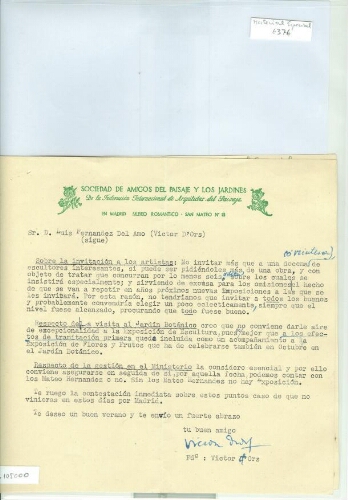 [Carta], 1952 ag. 7, Madrid, a Luis Fernández del Amo, Madrid