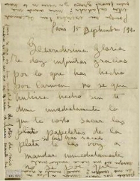 [Carta], 1930 sept. 15, París, a Gloria, [Santander?]