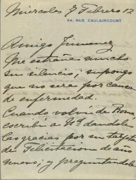 [Carta], 1912 feb. 7, [París], a [Pedro] Jiménez, [París]