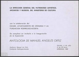 Antología de Manuel Ángeles Ortiz: Auditorio Manuel de Falla, Fundación Rodríguez-Acosta, Granada, 1980.