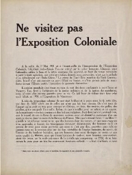 Ne visitez pas l'Exposition Coloniale