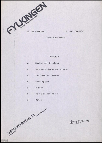 Ulises Carrión: text-ljud-video : 17/2/1979 : program.
