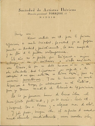 [Carta], [1925?], Madrid, a [Manuel Ángeles Ortiz] /
