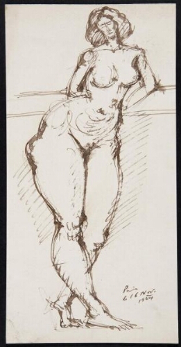 Femme nue de face, debout les bras dans le dos en appui (Mujer desnuda de frente, de pie con los brazos a la espalda)
