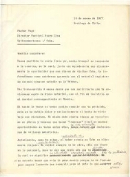 Borrador de carta de Lotty Rosenfeld dirigida a Pastor Vega, fechada el 14 de enero de 1987