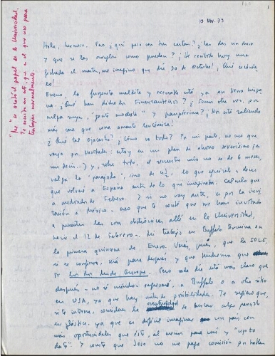 [Carta], 1973 nov. 13, Buffalo, a José Luis Alexanco, [Madrid]