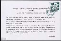 Artists' postage stamps & cancellation stamps exhibition: a mail-art project by Ulises Carrión : ... at the Stempelplaats in Amsterdan from 21st of Juli to the 17th of August, 1979.