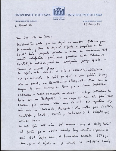 [Carta], 1976 feb. 26, Ottawa, a José Luis Alexanco, [Madrid]
