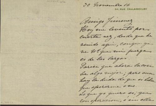 [Carta], 1916 nov. 30, [París], a [Pedro] Jiménez, [San Sebastián?] 