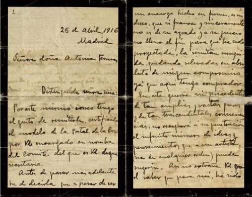 [Carta], 1916 abr. 26, a Antonia Ferreras, Madrid 