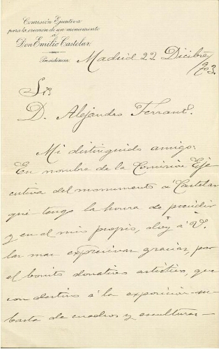 [Carta], 1903 dic. 22, Madrid, a Alejandro Ferrant, [Madrid] 