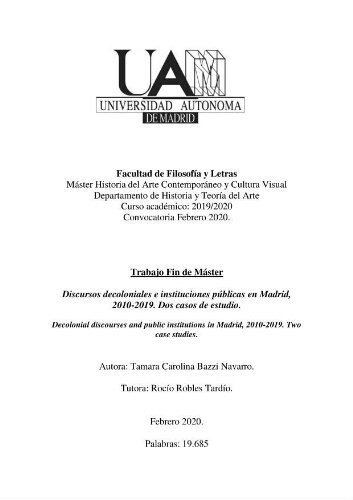 Discursos decoloniales e instituciones públicas en Madrid, 2010-2019
