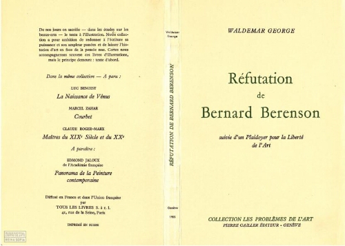Refutation de Bernard Berenson suivie d'un Plaidoyer pour la Liberté de l'Art