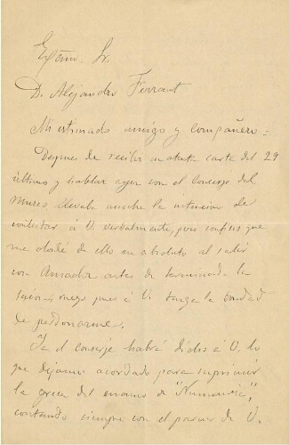[Carta], 1912 en. 3, [Madrid?], a Alejandro Ferrant, [Madrid?] 