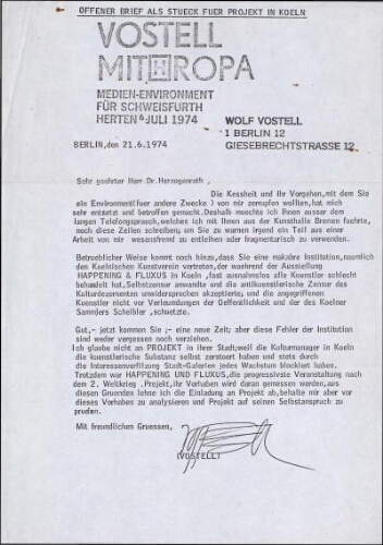 [Carta] 1974 junio 21, Berlín, al Dr. Herzogenrath