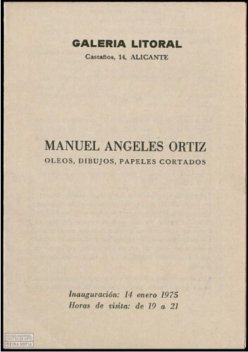 Manuel Ángeles Ortiz: óleos, dibujos, papeles cortados : Galería Litoral, 1975.