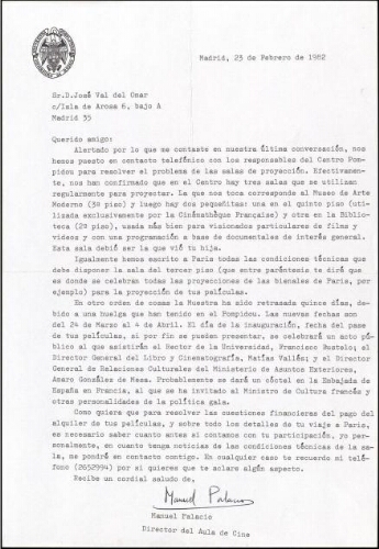 [Cartas de Manuel Palacio a José Val del Omar].
