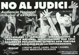 No al judici: Audiencia Nacional, tribunal d'excepció : RESCAT, Col.lectiu de Suport a Preses i Presos Politics Catalans.