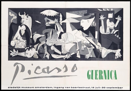 Picasso, Guernica: Stedelijk Museum Ámsterdam, ingang van Baerlestraat, 14 juli-30 september.